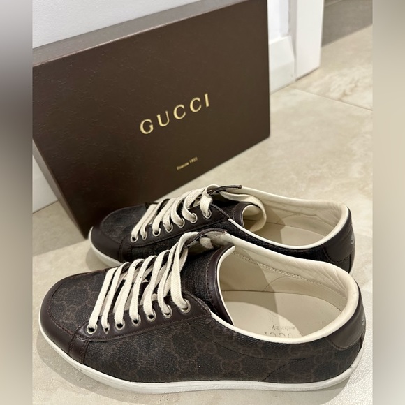 Gucci Chocolate Brown Guccissima Coated Canvas and Leather Low Top Sneakers, 38 - Picture 2 of 13